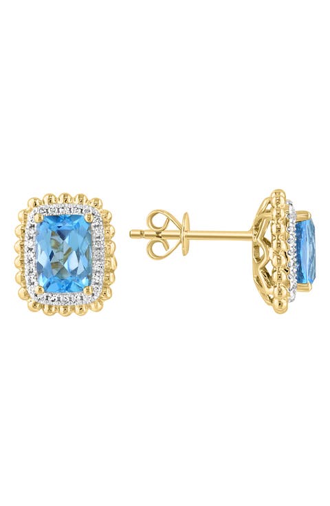 Blue Topaz & Diamond Stud Earrings - 0.14ct.