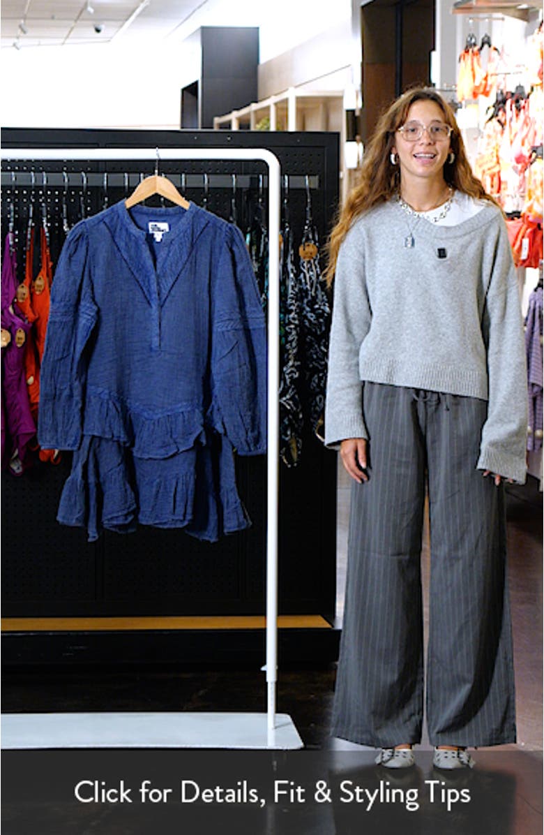 Ruffle Lace Trim Long Sleeve Denim Minidress, sales video thumbnail