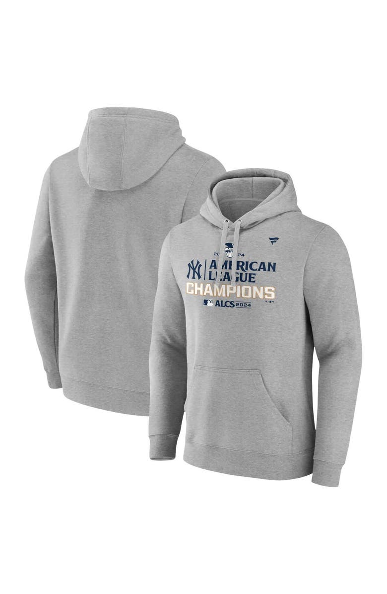 FANATICS Men's Fanatics Heather Gray New York Yankees 2024 American League Champions Locker Room Pullover Hoodie, Main, color, 