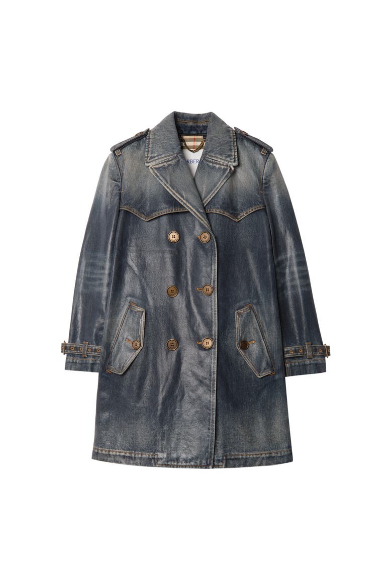 Short Coated Denim Trench Coat, Main, color, Mid blue