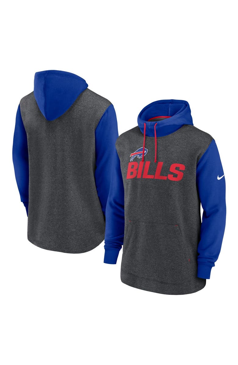 Nike Men's Nike Heathered Charcoal/Royal Buffalo Bills Surrey Legacy Pullover Hoodie, Main, color, 