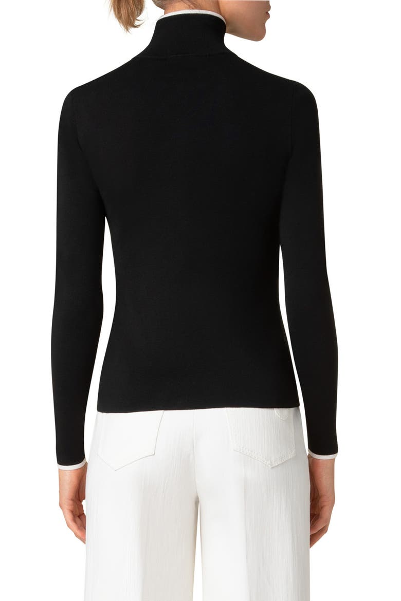 Stretch Virgin Wool Zip Cardigan, Alternate, color, BLACK-CREAM