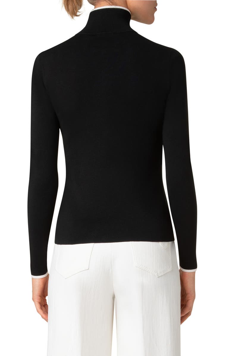 Akris punto Contrast Trim Virgin Merino Wool Zip Front Cardigan, Alternate, color,