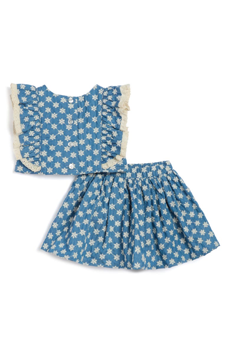 Pippa & Julie Kids' Embroidered Chambray Top & Skirt Set, Alternate, color, Blue