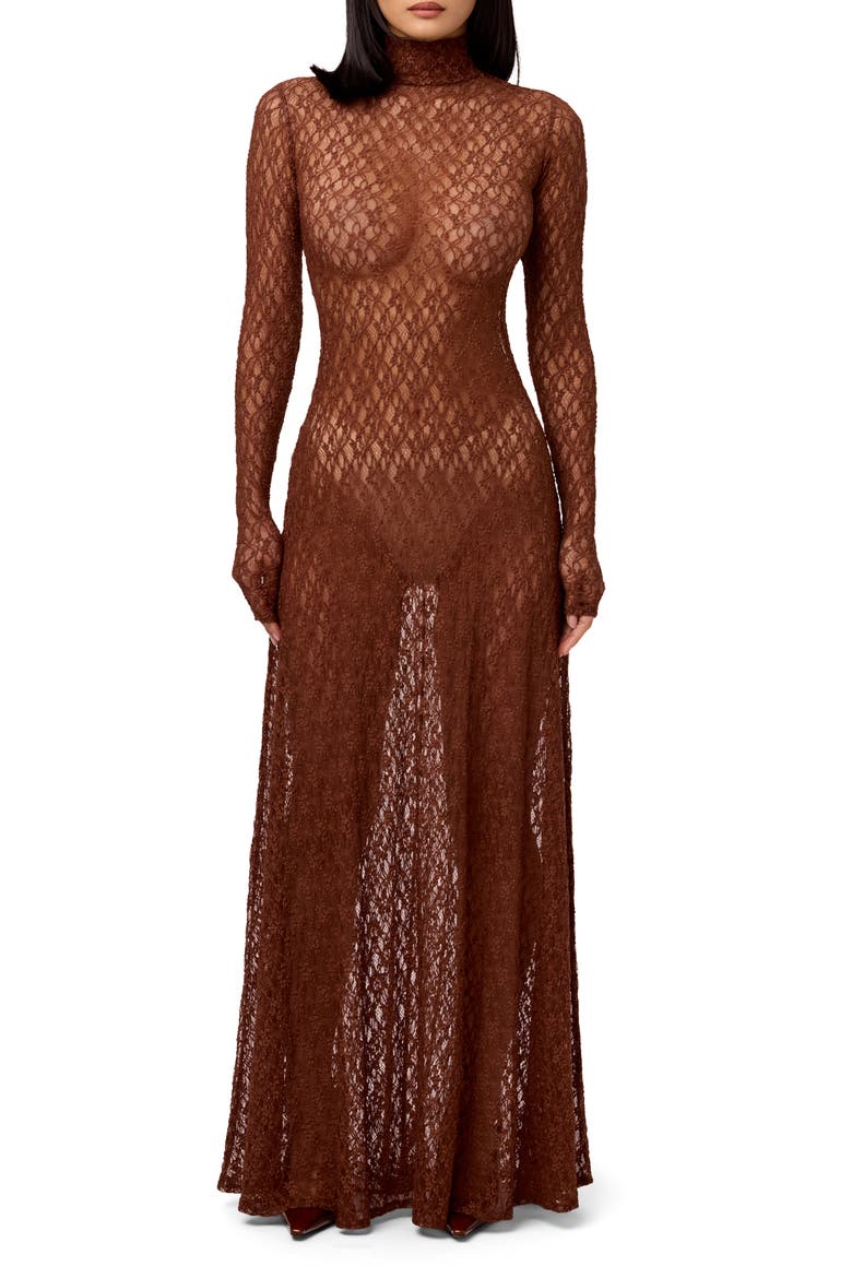 Floral Long Sleeve Stretch Lace Turtleneck Maxi Dress video