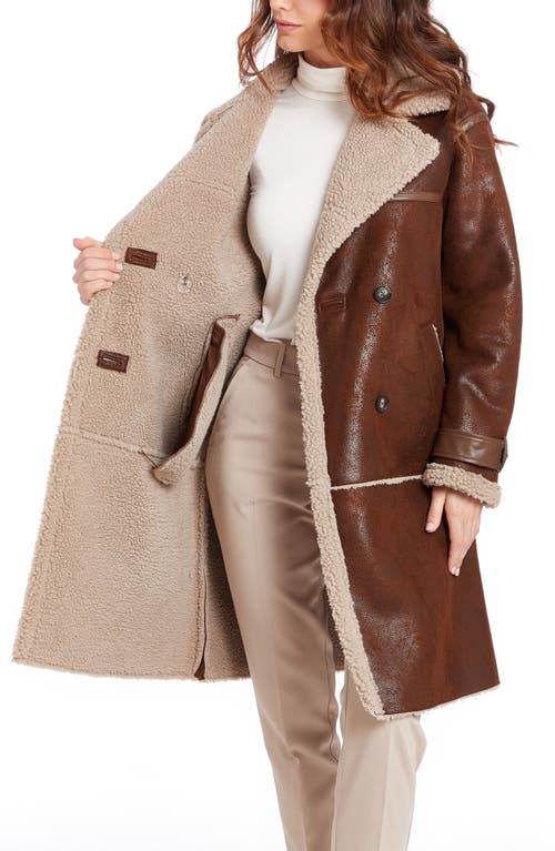 Frye Faux Shearling Lined Faux Leather Coat In Brown
