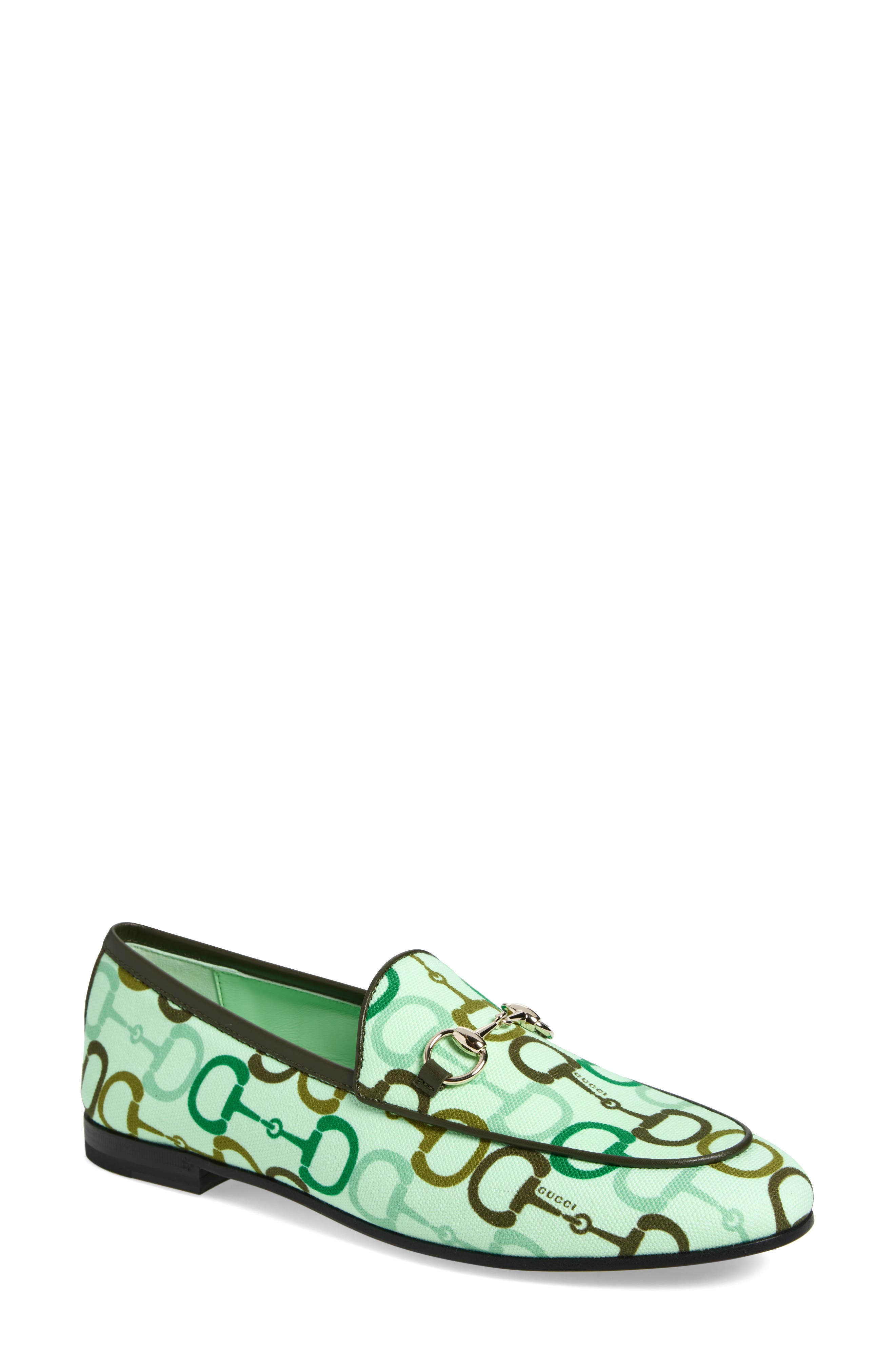 Gucci New Jordaan Bit Print Loafer, Main, color, Kelly Green