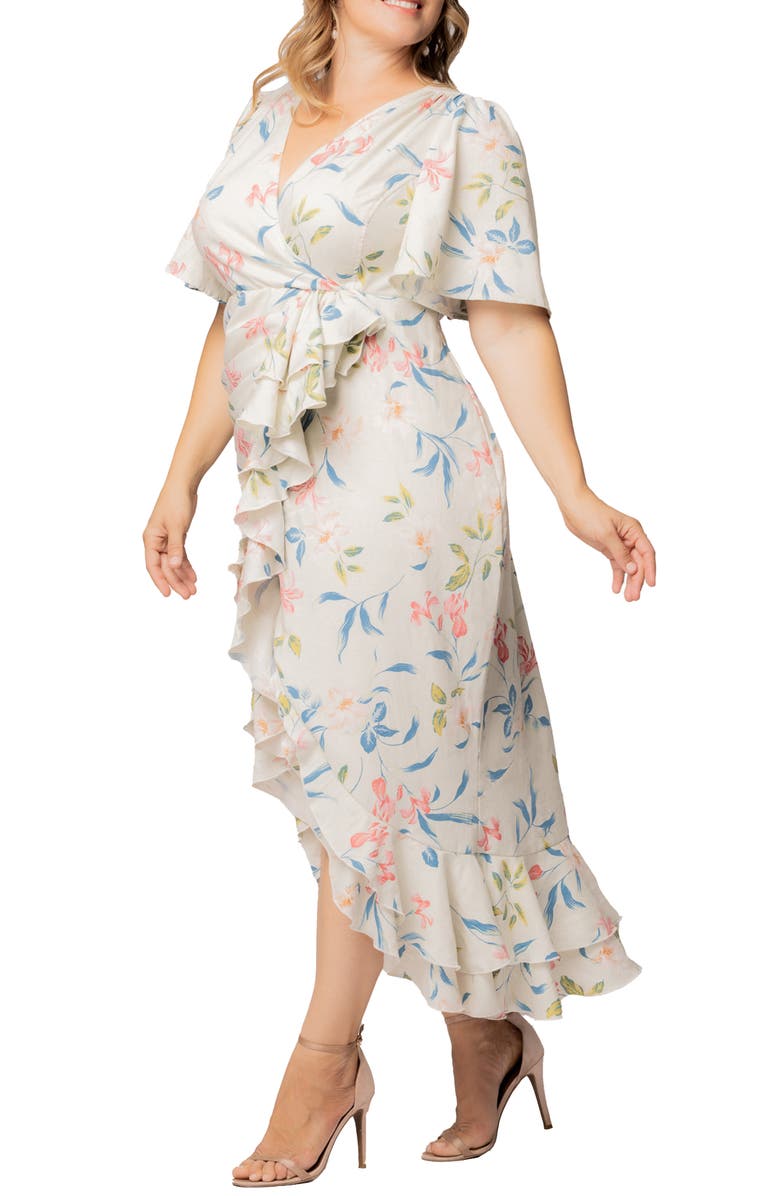 Kiyonna Alexandra Floral Print Ruffle Wrap Front Maxi Dress, Alternate, color, Lush Lily Print