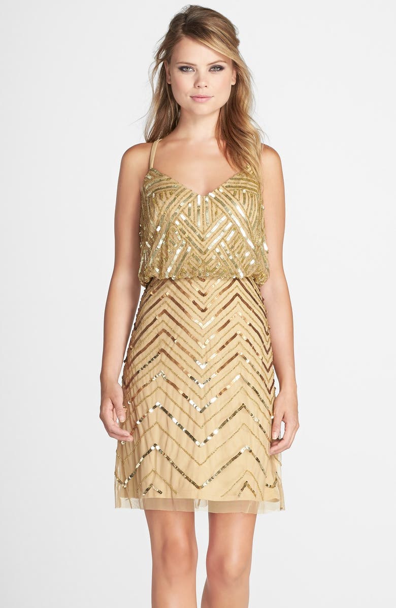 Adrianna Papell Embellished Mesh Blouson Dress, Main, color, 