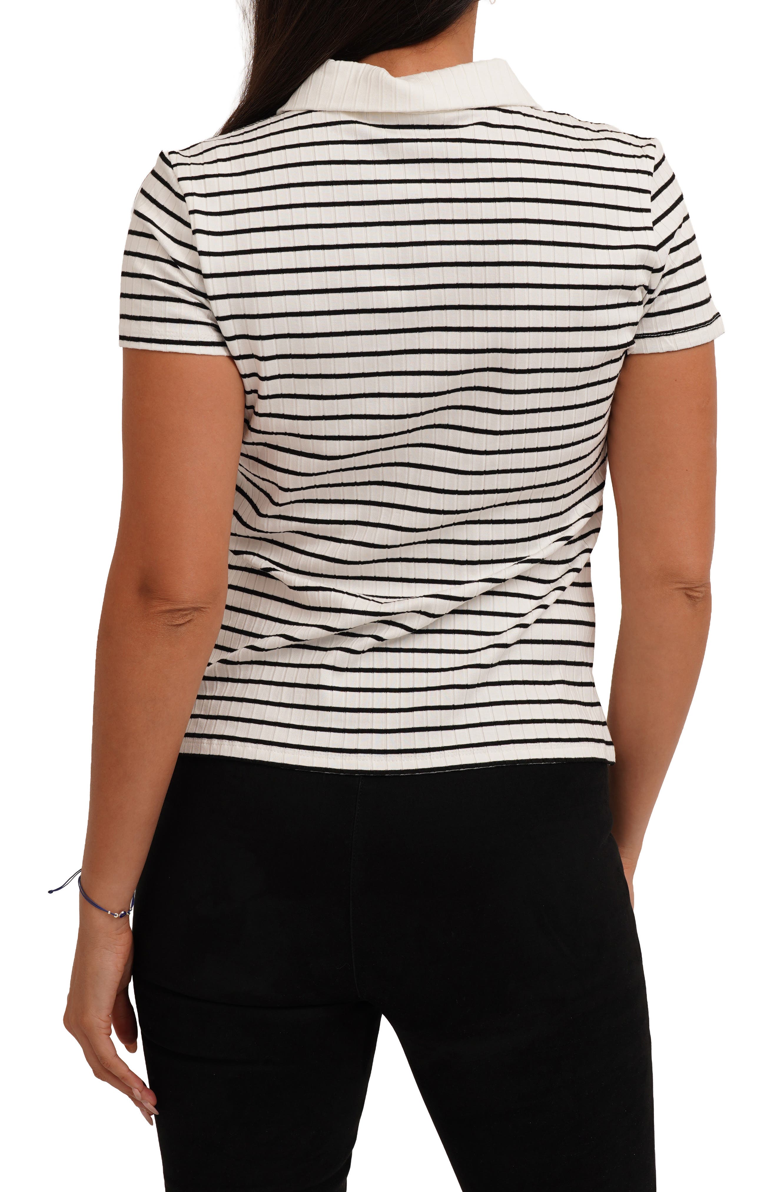 Stripe Rib Button-Up Knit Top - image 2