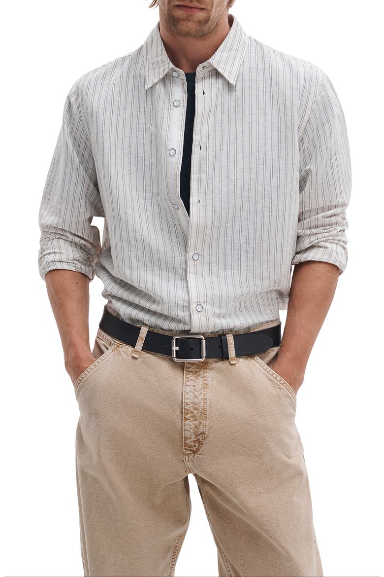 Finch Stripe Linen Blend Button-Up Shirt, Main, color, PATUS