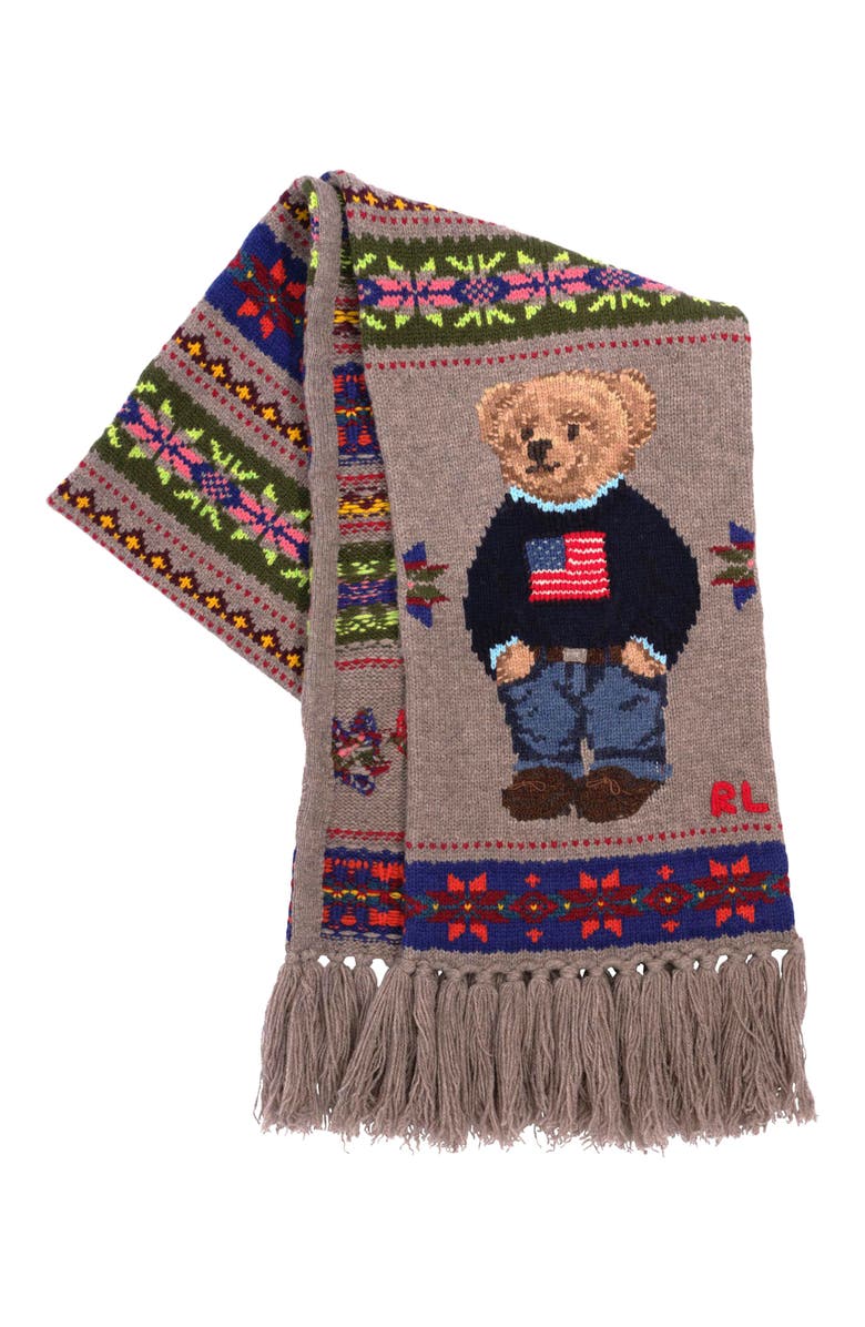 Polo Ralph Lauren Bear Intarsia Fairisle Scarf, Alternate, color,