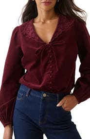 Nobody's Child Isla Embroidered Cord Top