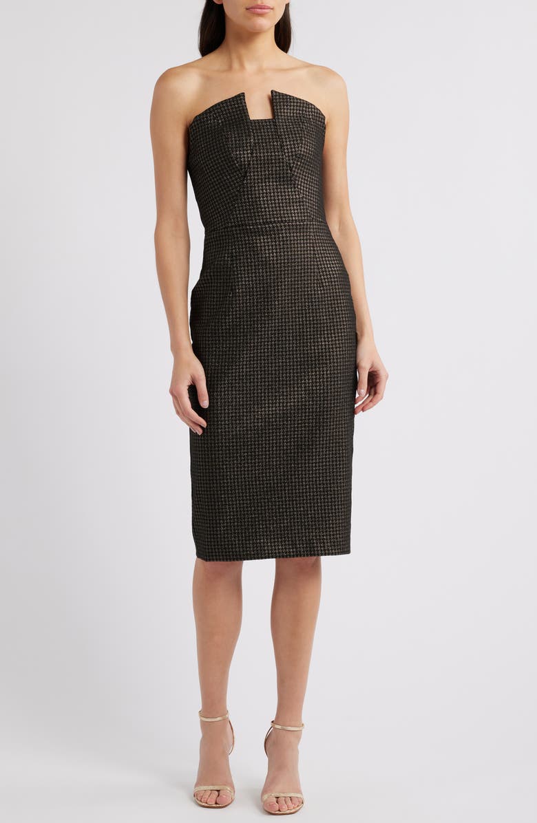 Black Halo Lena Notched Strapless Metallic Sheath Dress, Main, color, 