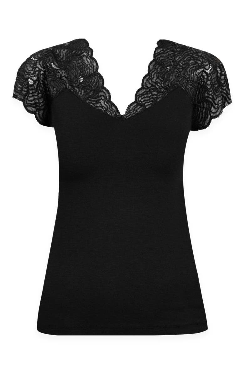 Saint + Sofia Sophia Lace Tee, Alternate, color, Black