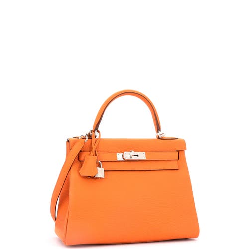 Pre-owned Hermes Hermes Kelly Handbag Orange Clemence With Palladium Hardware 28 In Orange