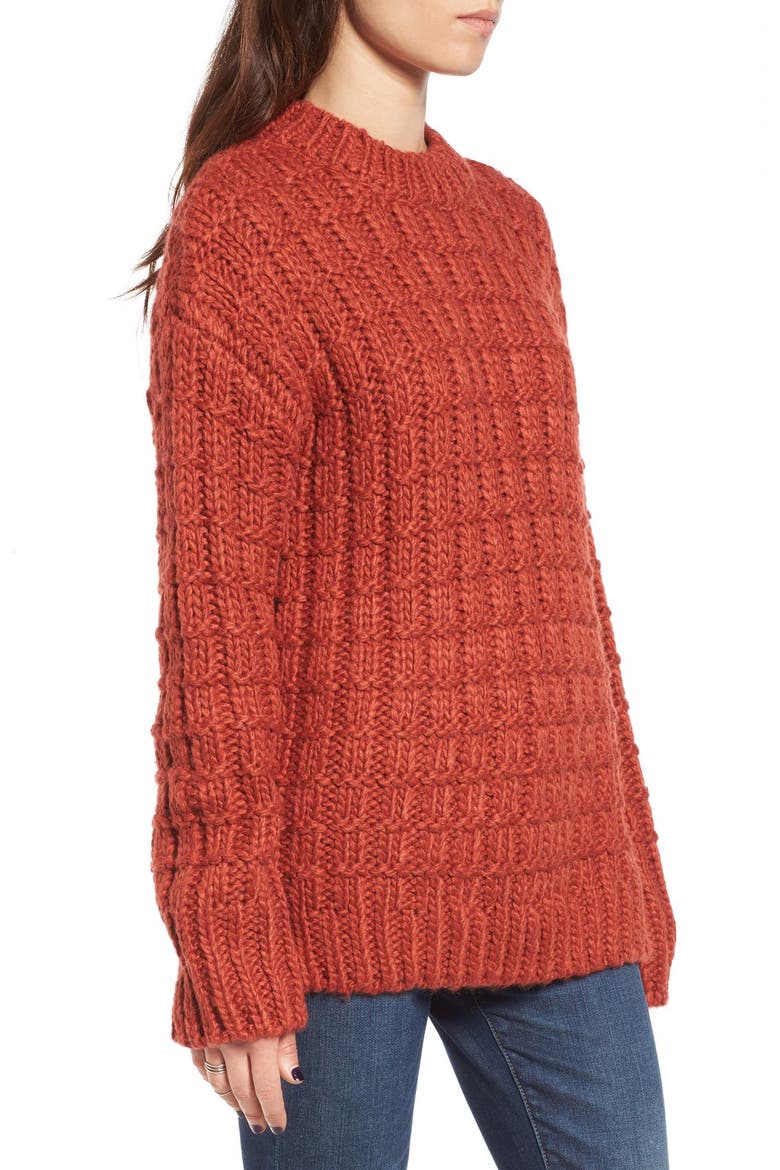 Chunky Knit Crewneck Sweater, Alternate, color, RED