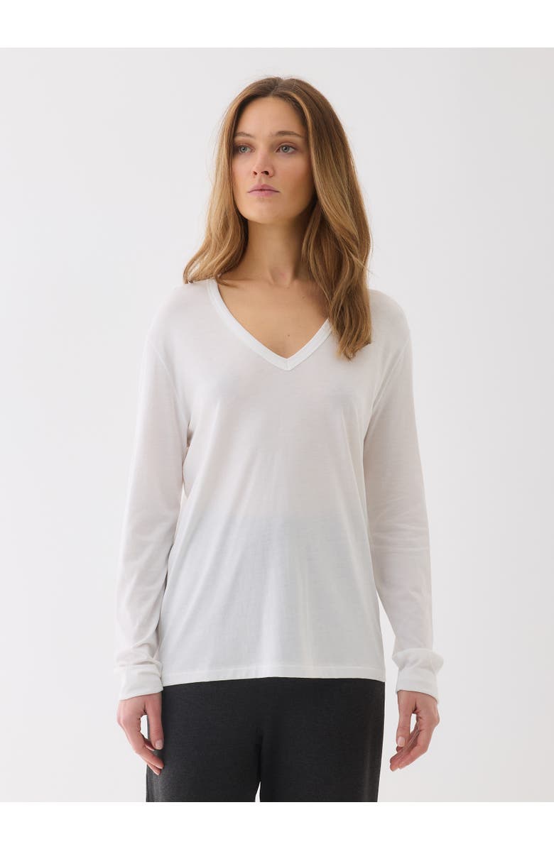 Majestic Filatures Lyocell Cotton Long Sleeve Semi Relaxed V-Neck, Main, color, Blanc