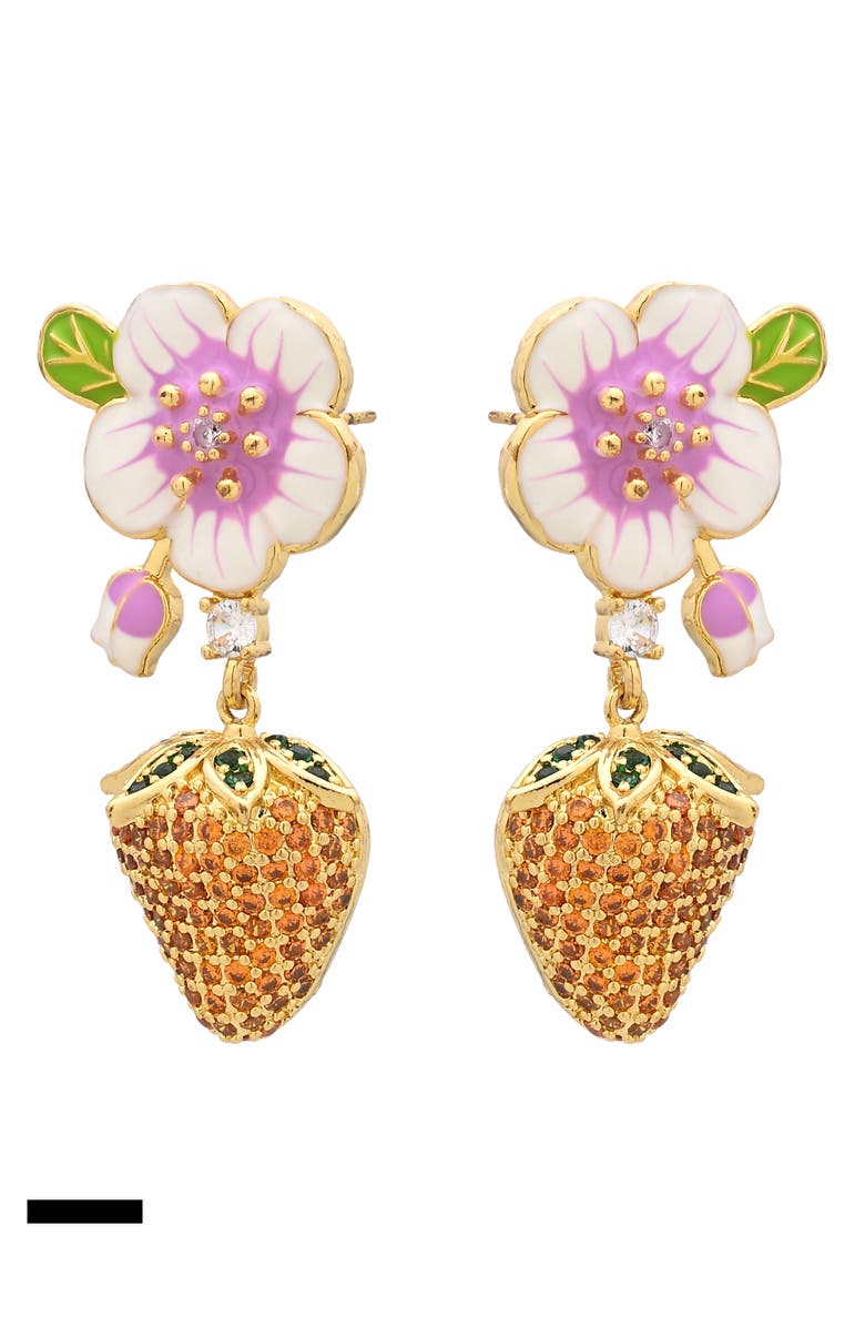 EYE CANDY LOS ANGELES Selene Cubic Zirconia Flower & Strawberry Drop Earrings, Alternate, color, Gold
