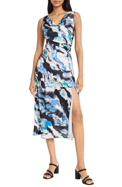 Cowl Neck Sleeveless A-Line Midi Dress