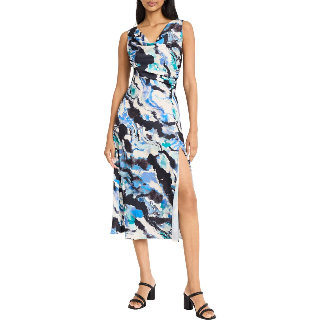 Donna Morgan For Maggy Cowl Neck Sleeveless A-line Midi Dress In Multi