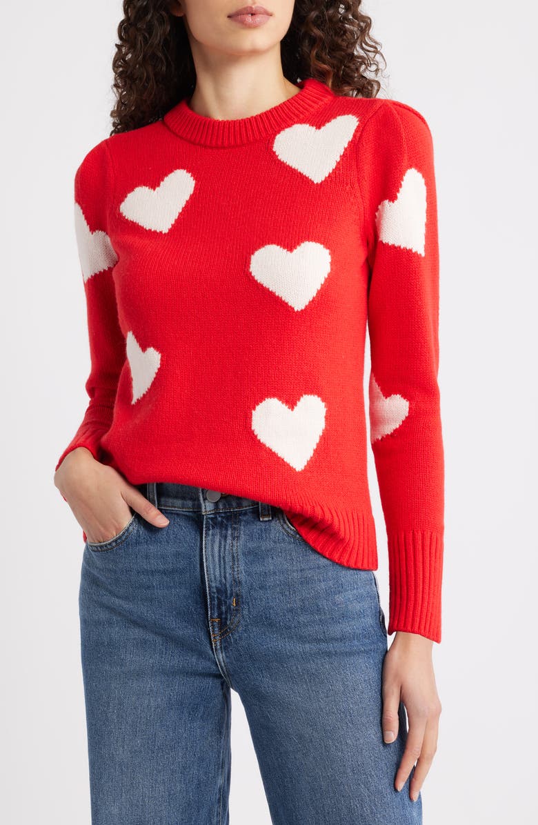 Caslon<sup>®</sup> Intarsia Heart Sweater, Main, color, Red Goji- Pink Fresco Heart