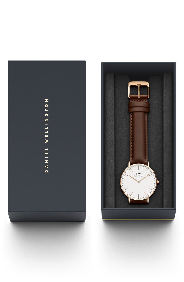 Daniel Wellington Classic St. Mawes Leather Strap Watch, 36mm, Alternate, color, Rose Gold/ Eggshell