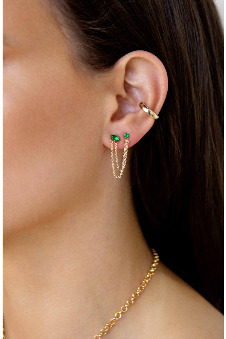 Double Piercing Chain Drop Earrings, Alternate, color, GREEN