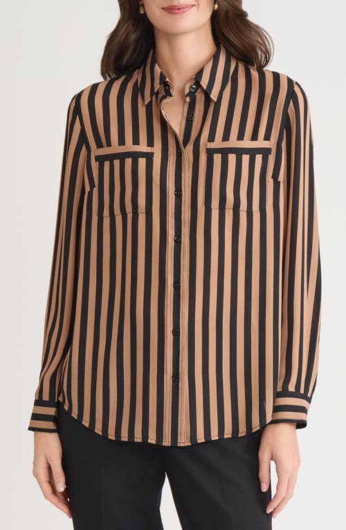 Kasper Stripe Button-up Shirt In Brown
