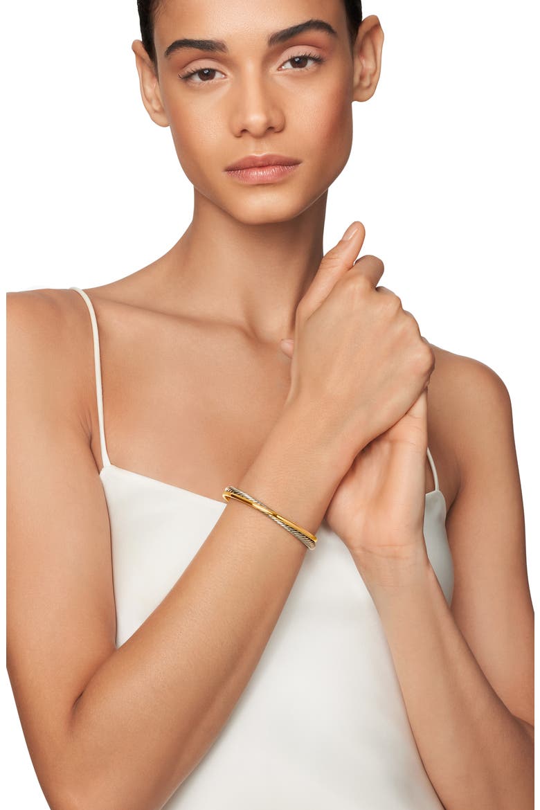 Crossover Two-Row Cuff Bracelet in Sterling Silver with 18K Yellow Gold, 5mm, Alternate, color, YELLOW GOLD SS