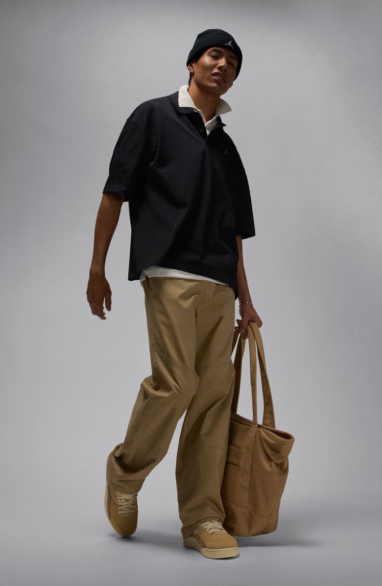 Jordan Brooklyn Loose Fitting Cotton Blend Piqué Polo, Alternate, color, Black/ Iron Grey