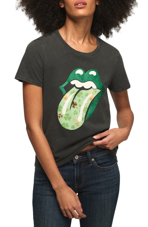 Rolling Stones Clover Lip Class Cotton Graphic T-Shirt