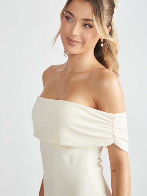 Six Stories Bardot Gathered Crepe Bridesmaid Dress In White