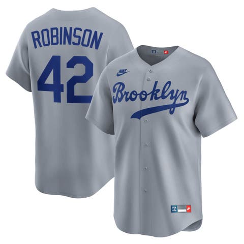 Men's Nike Jackie Robinson Gray Brooklyn Dodgers Throwback Cooperstown Collection Limited Jersey