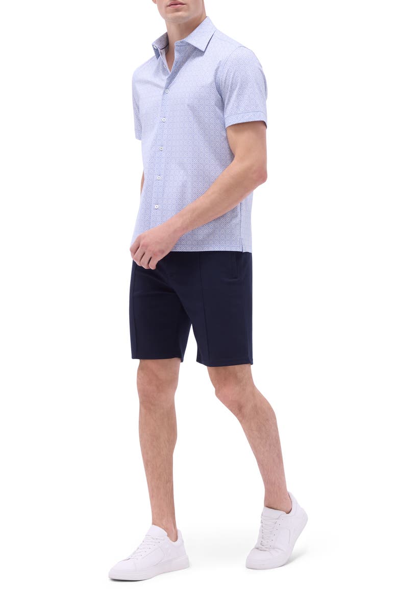 Bugatchi Milo OoohCotton<sup>®</sup> Geo Print Short Sleeve Button-Up Shirt, Alternate, color, Air Blue