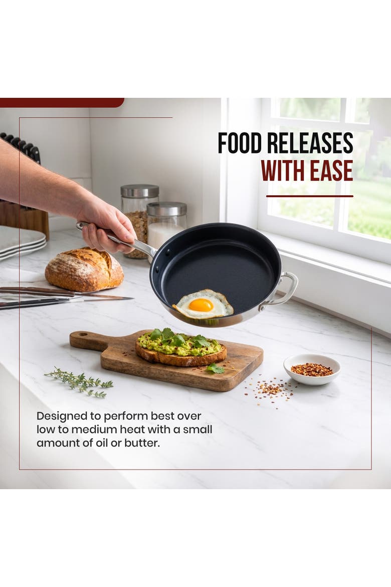 Maestro 11-Inch Nonstick Stainless Steel Frying Pan Skillet with Lid, Induction Ready, Oven Safe to 400°F, Alternate, color, 11 inch