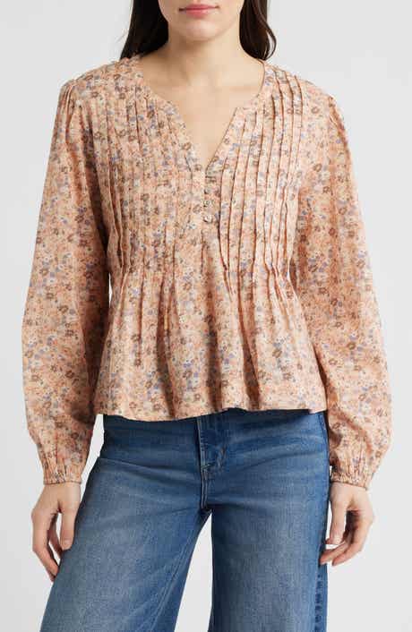 Floral Print Pintuck Cotton Top