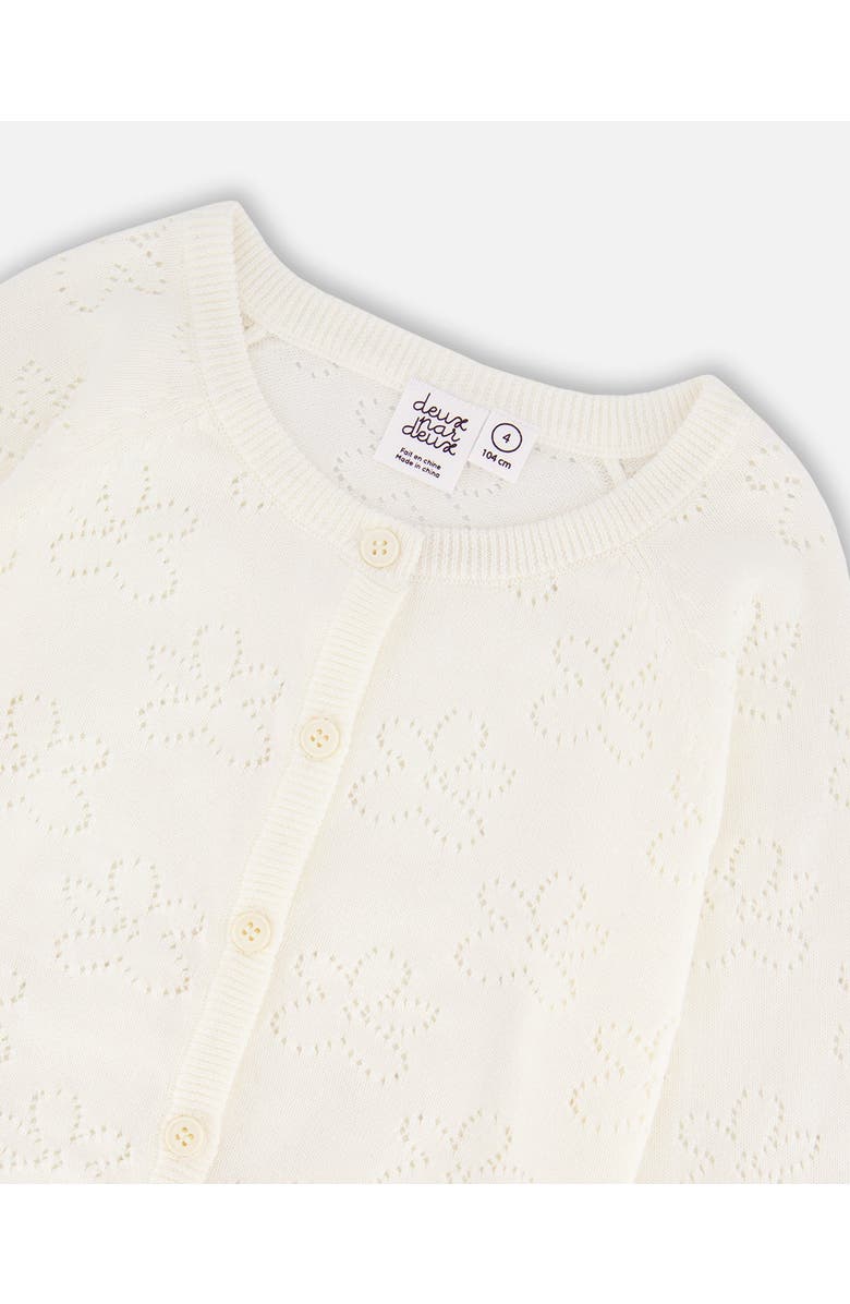 Deux par Deux Little Girl's Pointelle Knit Cardigan Sweater White, Alternate, color,