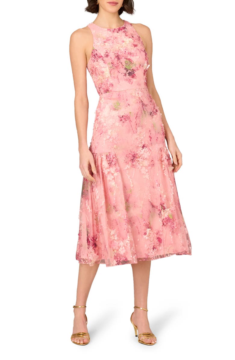 Aidan Mattox by Adrianna Papell 3D Embroidered Midi Dress, Main, color, 