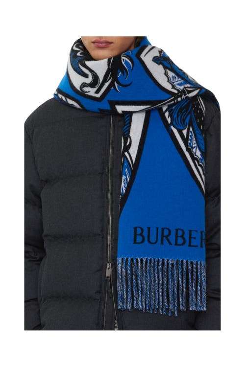 Burberry Charging Knight Wool Cashmere Scarf In Blue