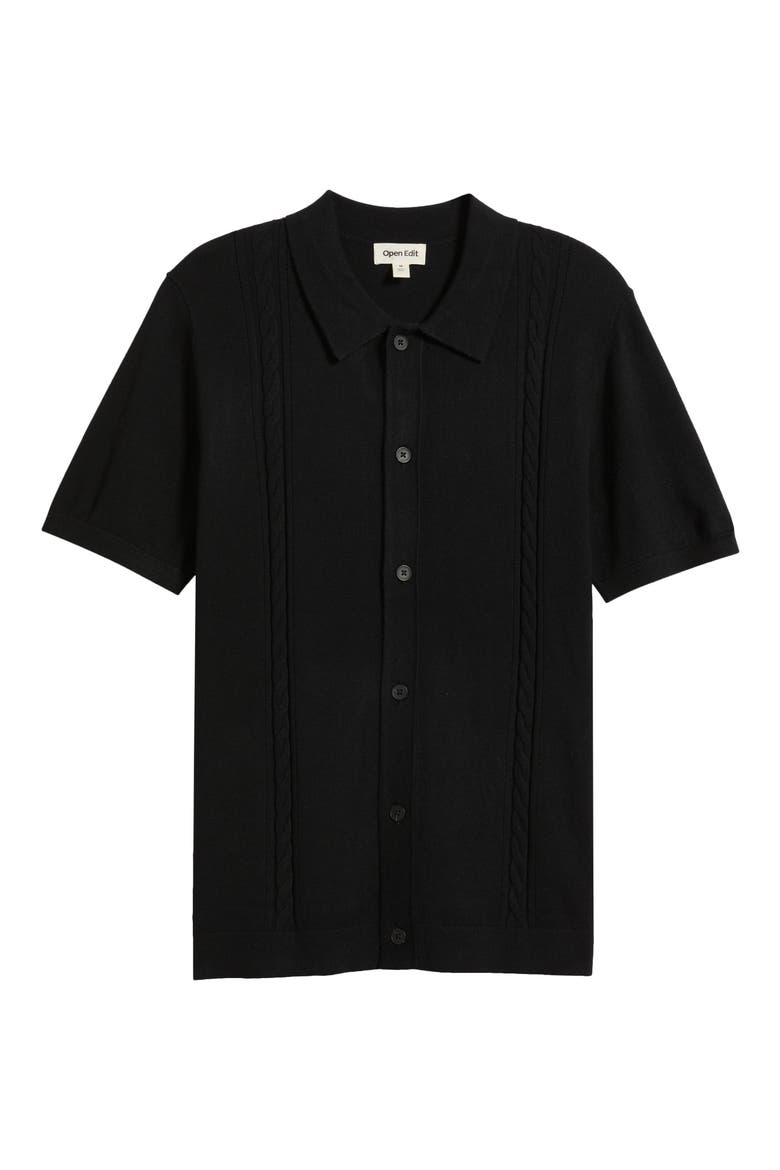 Cable Detail Short Sleeve Cardigan, Alternate, color, BLACK CAVIAR