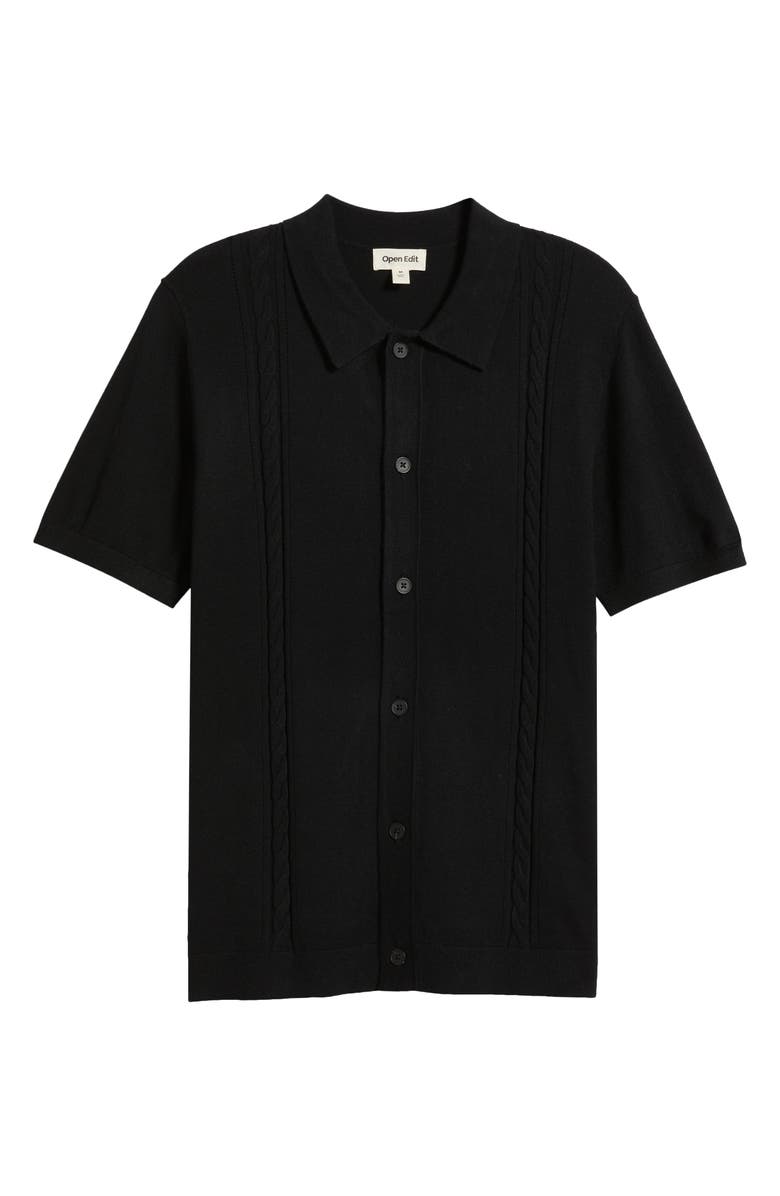 Open Edit Cable Detail Short Sleeve Cardigan, Alternate, color, Black Caviar