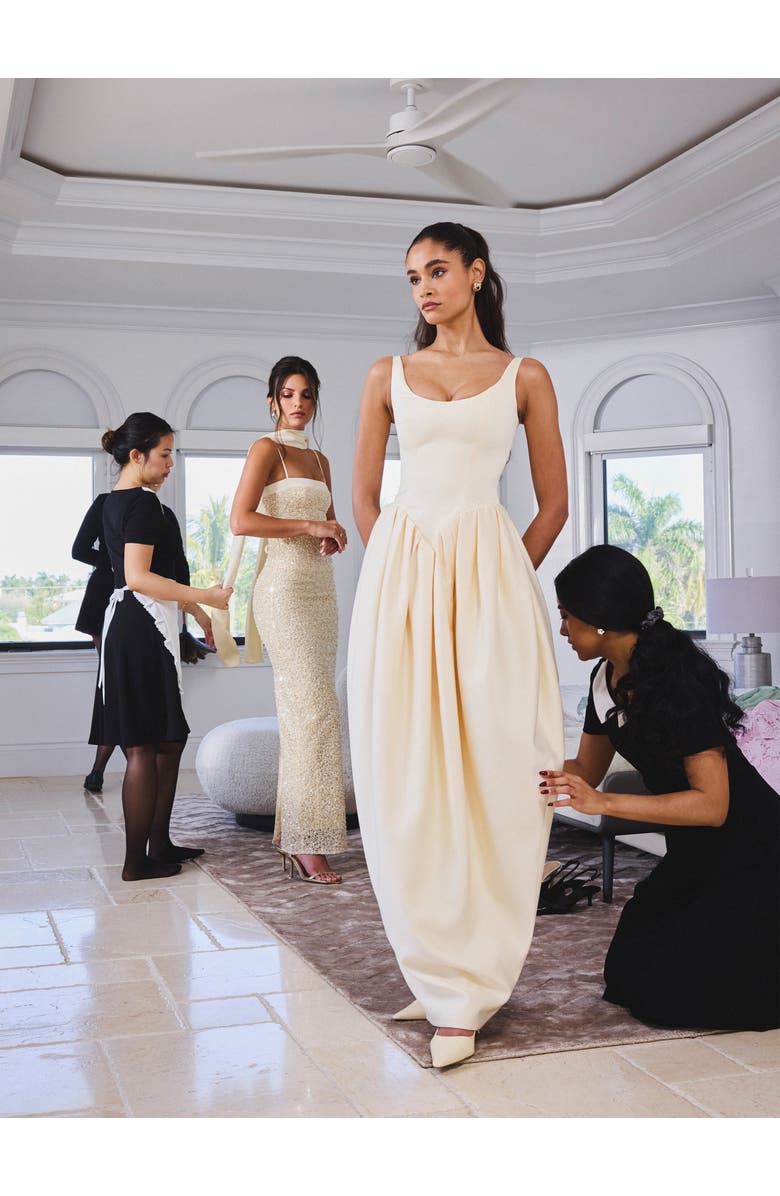 Miss Circle Udana Drop Waist Tulip Gown, Alternate, color, Butter Yellow