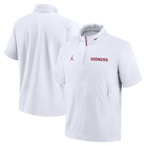 Men's Jordan Brand White Oklahoma Sooners 2024 Sideline Coach Short Sleeve Half-Zip Hoodie Jacket