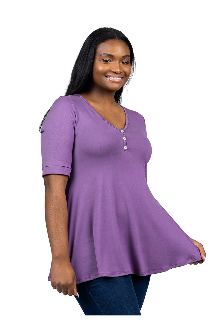 Plus Size Elbow Sleeve Henley  Tunic Top, Alternate, color, Lilac