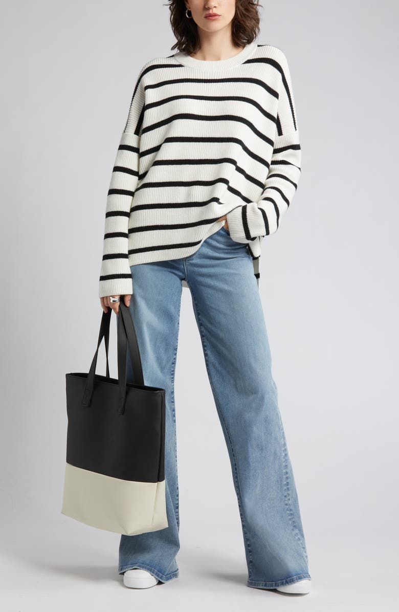 Nordstrom Stripe Oversize Organic Cotton & Wool Crewneck Sweater, Main, color, 