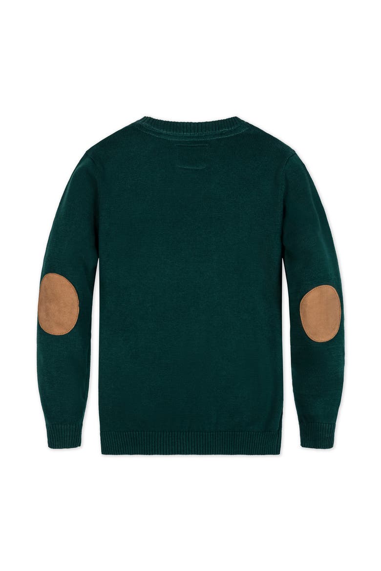 Kids' Organic V-Neck Sweater with Elbow Patches, Alternate, color, Deep Green