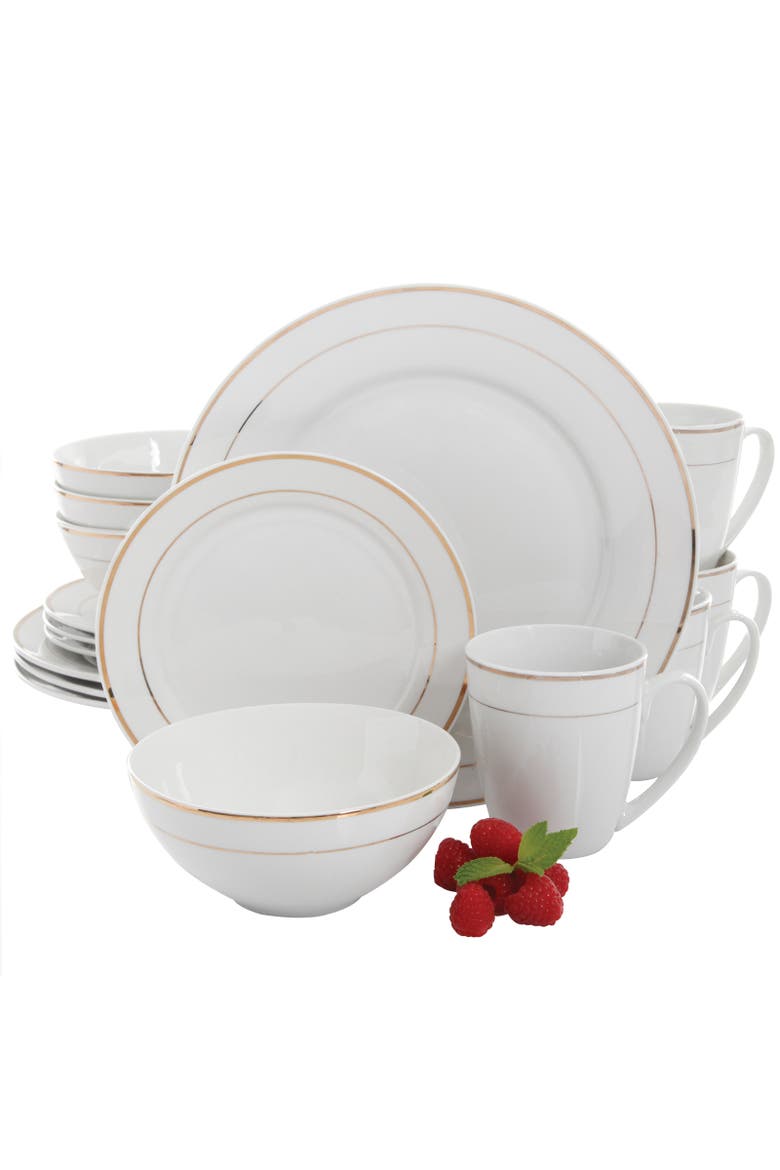 Palladine 16 Piece Dinnerware Double Gold Banded Set, Alternate, color, White