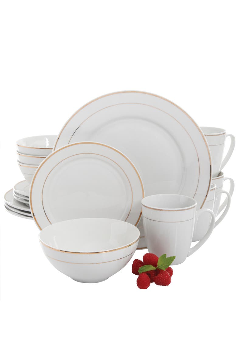 Gibson Home Palladine 16 Piece Dinnerware Double Gold Banded Set, Alternate, color, White