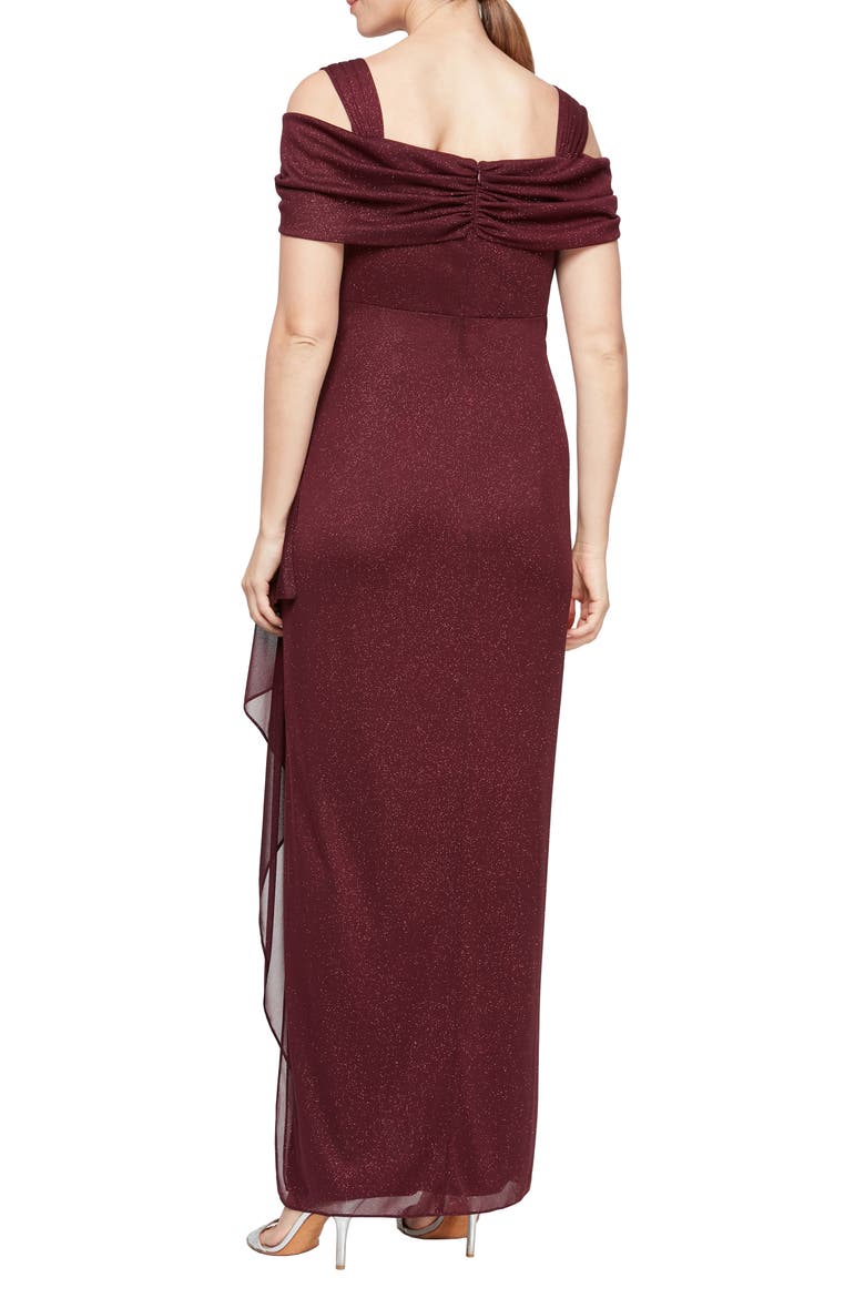 Cold Shoulder Ruffle Glitter Chiffon Gown, Alternate, color, FIG